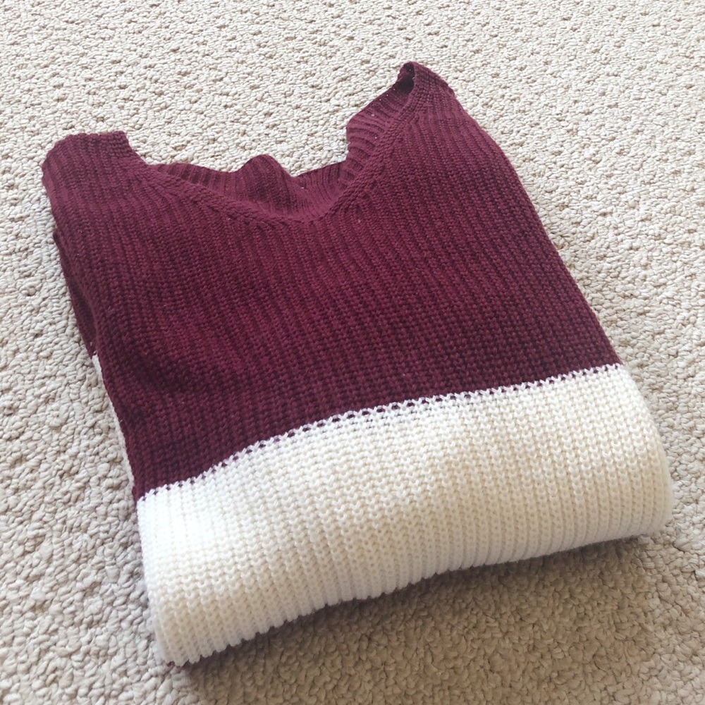 Red & White Striped Oversized Sweater Button Back